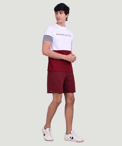 Indusvale Men's Colorblock Multicolor T-Shirt & Solid Short Set