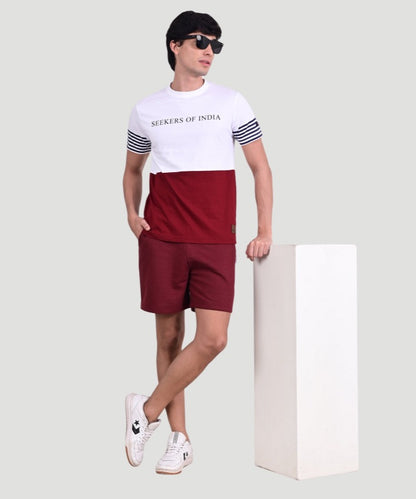 Indusvale Men's Colorblock Multicolor T-Shirt & Solid Short Set